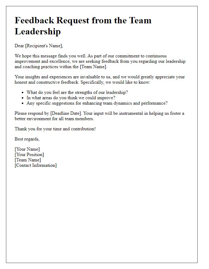 Letter template of sports team leadership feedback request