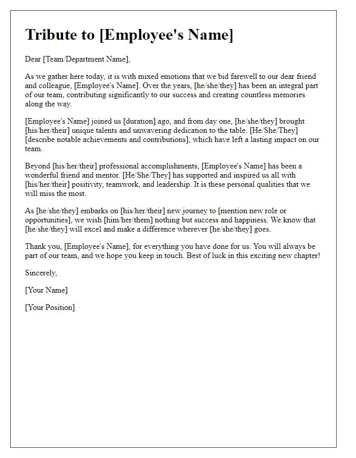 Letter template of tribute to departing team player