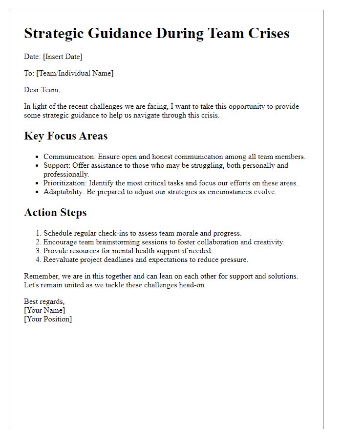 Letter template of strategic guidance during team crises