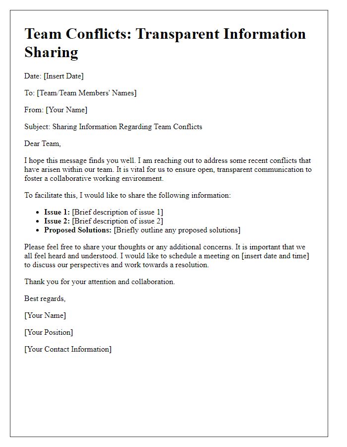 Letter template of transparent information sharing for team conflicts