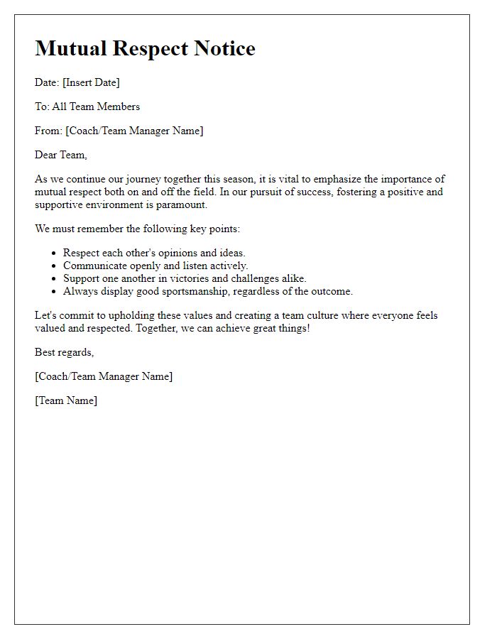 Letter template of sports team mutual respect notice