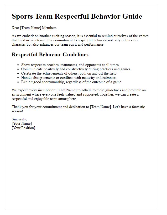 Letter template of sports team respectful behavior guide