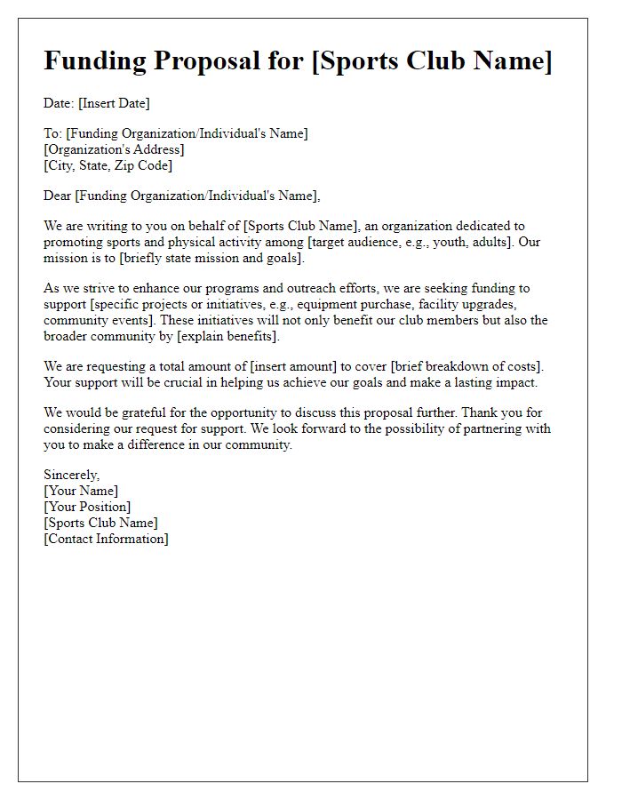 Letter template of sports club funding proposal