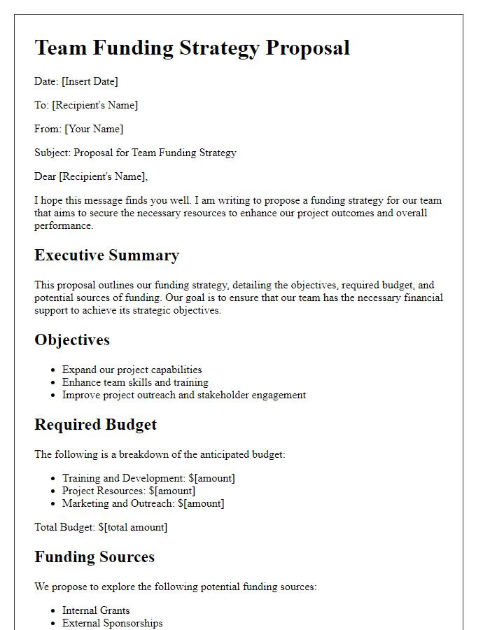 Letter template of team funding strategy proposal