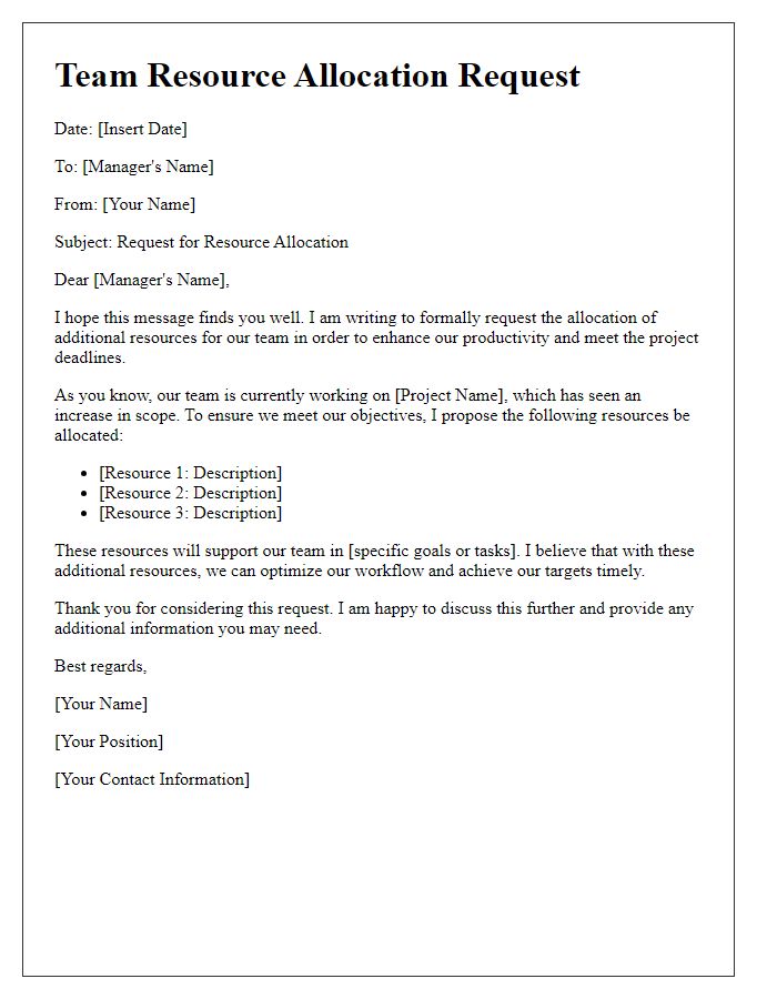 Letter template of team resource allocation request