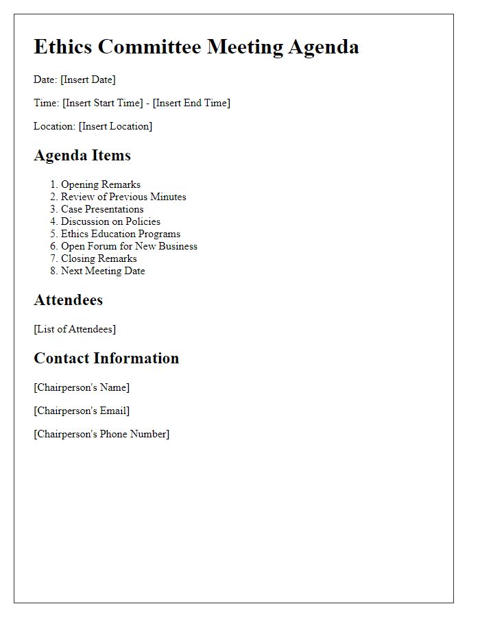 Letter template of ethics committee meeting agenda