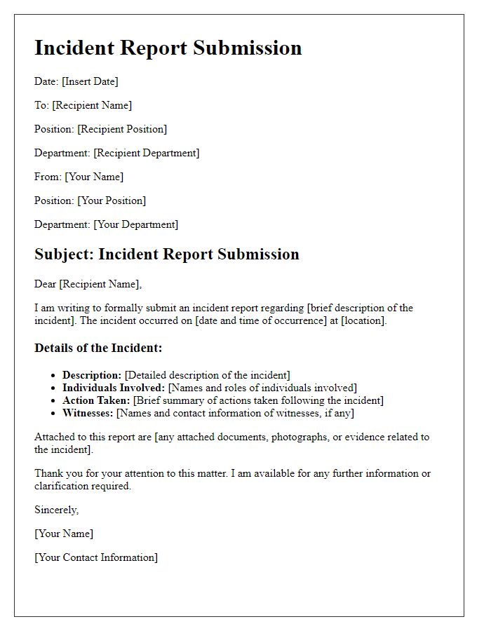 Letter template of incident report submission