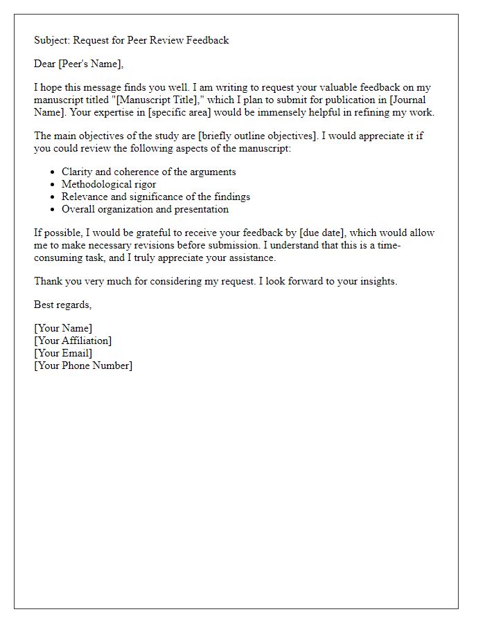 Letter template of peer review feedback request