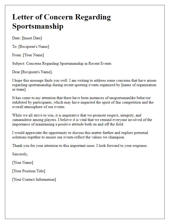 Letter template of sportsmanship concerns communication