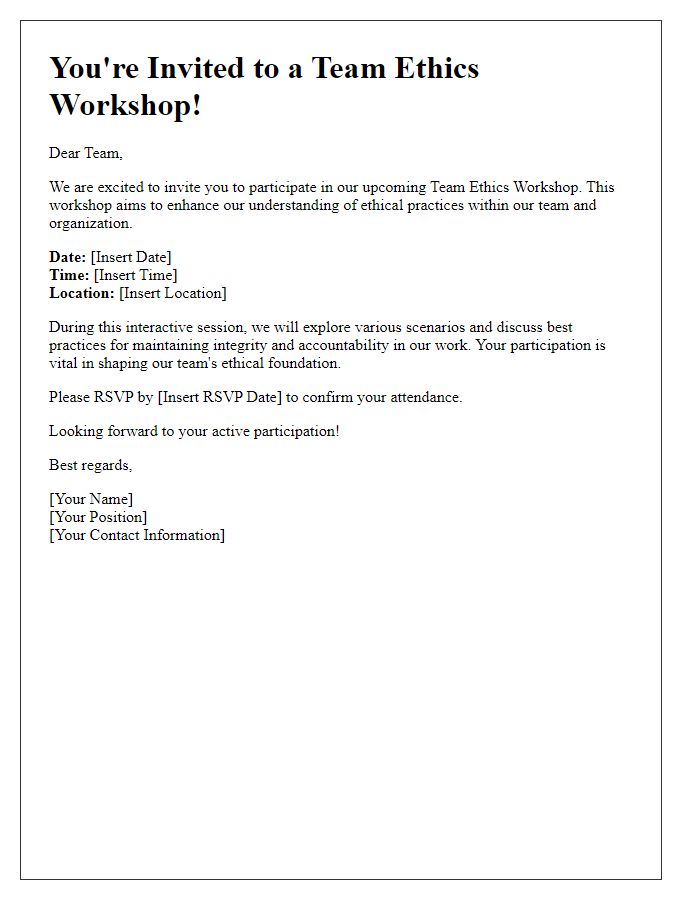 Letter template of team ethics workshop invitation