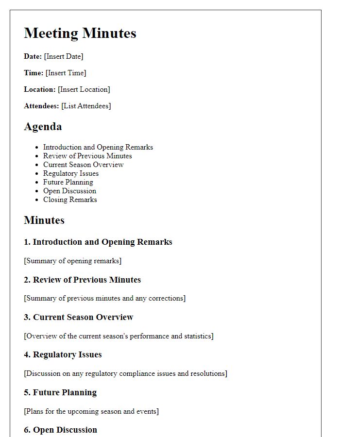 Letter template of sports team regulatory meeting minutes