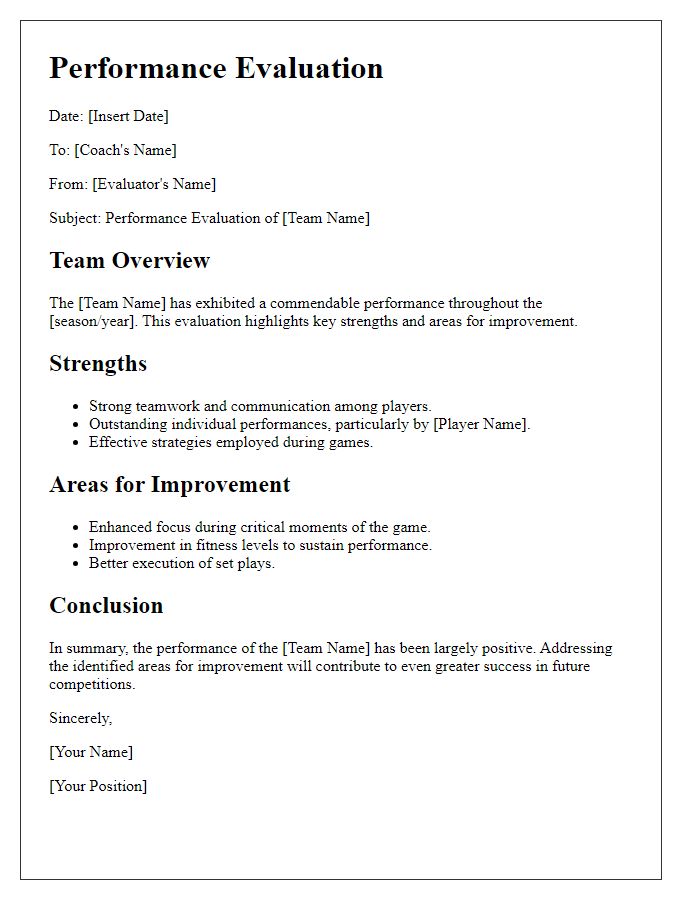 Letter template of sports team performance evaluation