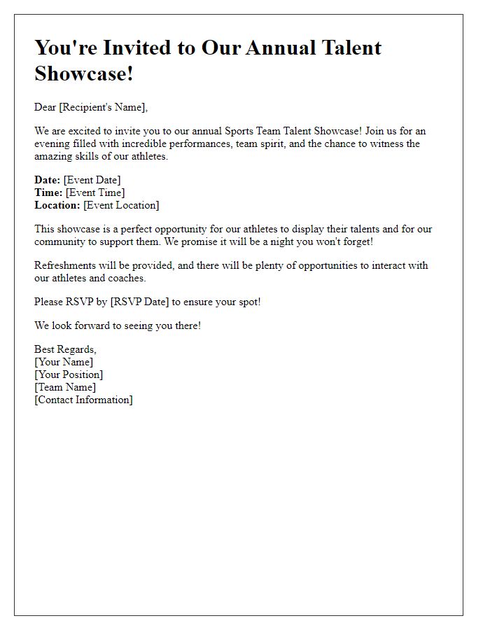 Letter template of sports team talent showcase invitation