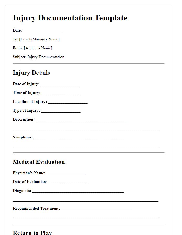 Letter template of sports team injury documentation process