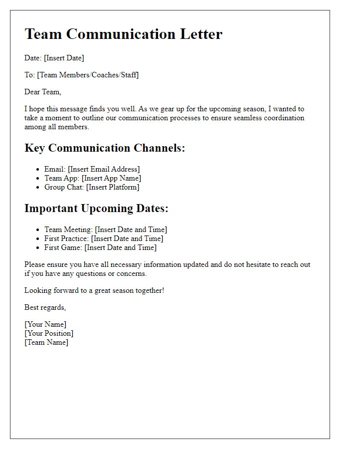Letter template of sports team communication for seamless coordination