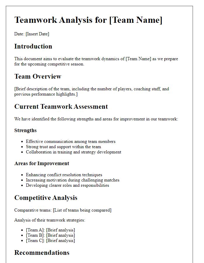 Letter template of sports team teamwork for competitive analysis