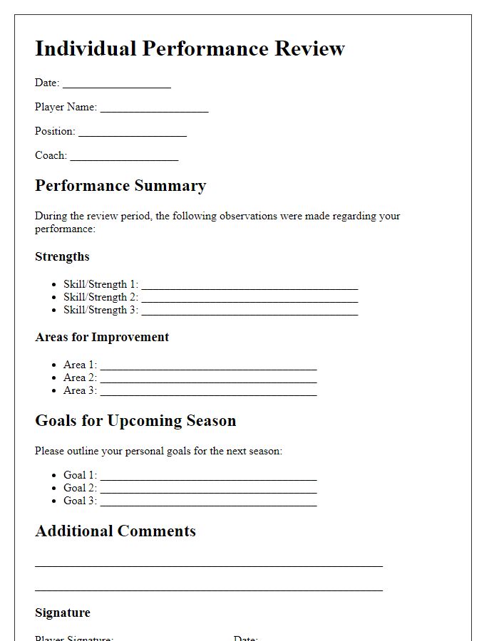 Letter template of sports team individual performance review