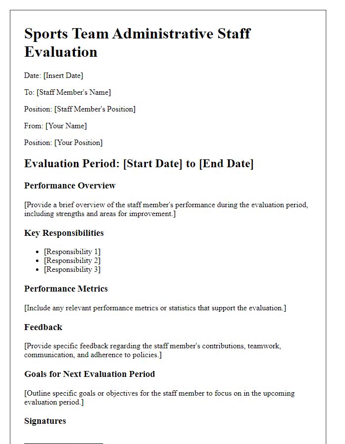 Letter template of sports team administrative staff evaluation