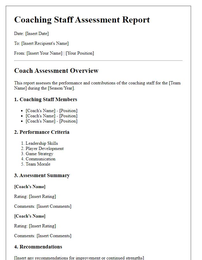 Letter template of sports team coaching staff assessment