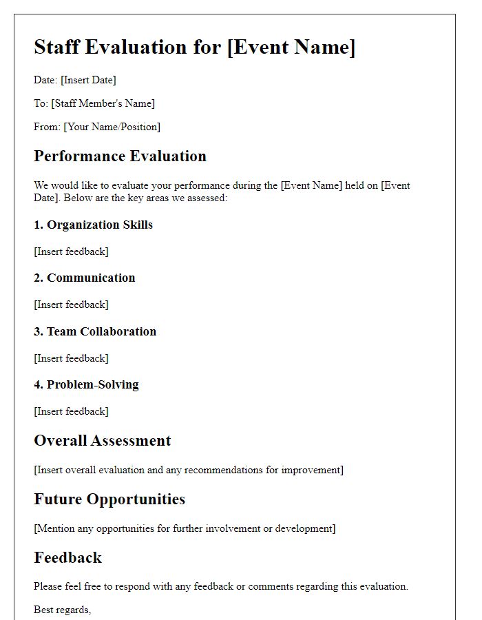 Letter template of sports team event coordination staff evaluation