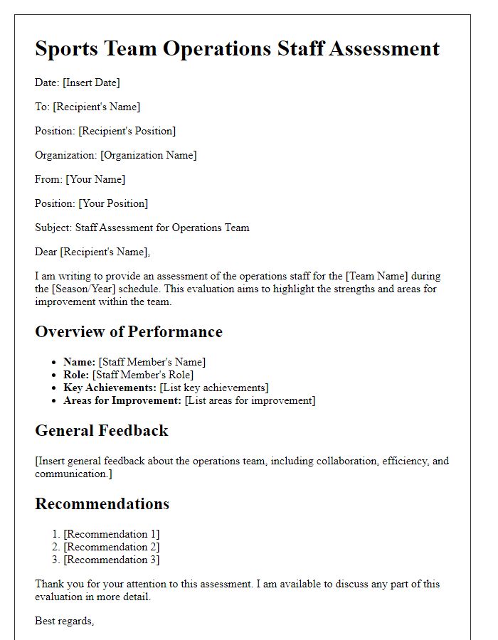 Letter template of sports team operations staff assessment