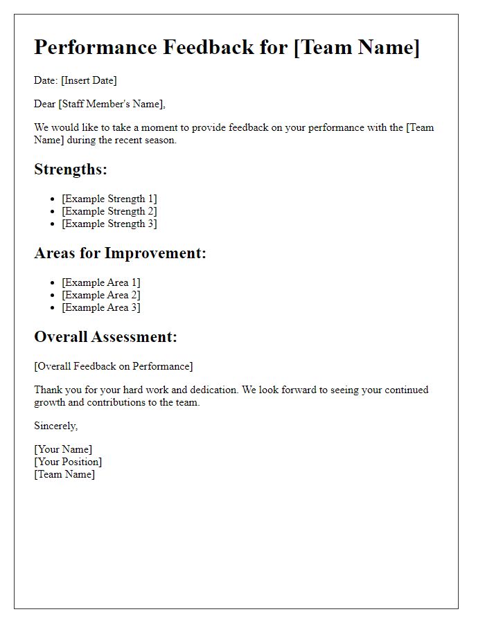 Letter template of sports team performance staff feedback