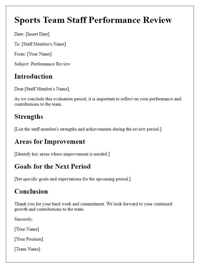 Letter template of sports team staff performance review