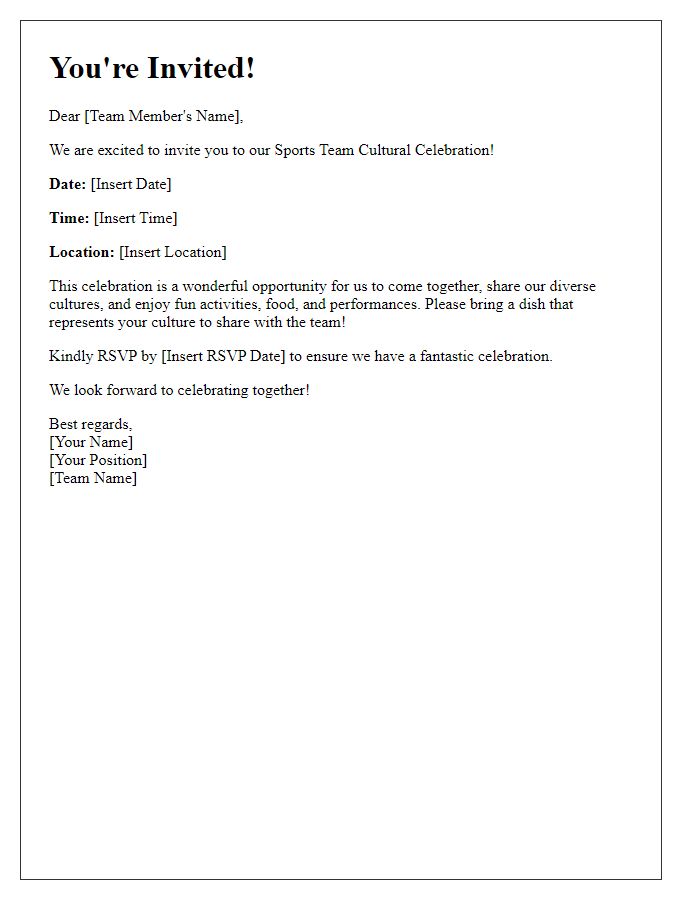 Letter template of invitation for sports team cultural celebration.