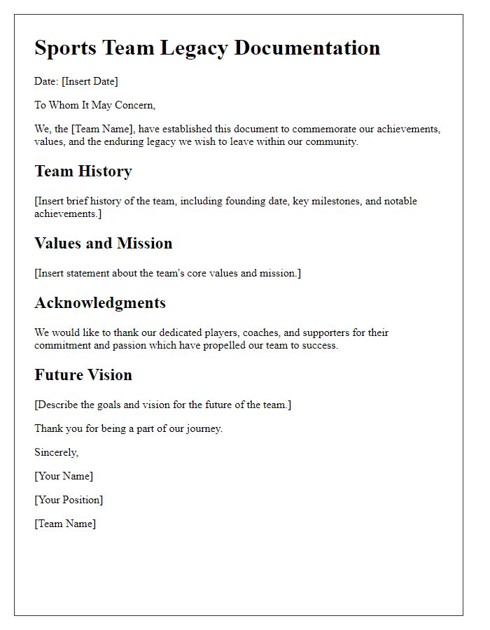 Letter template of sports team legacy documentation