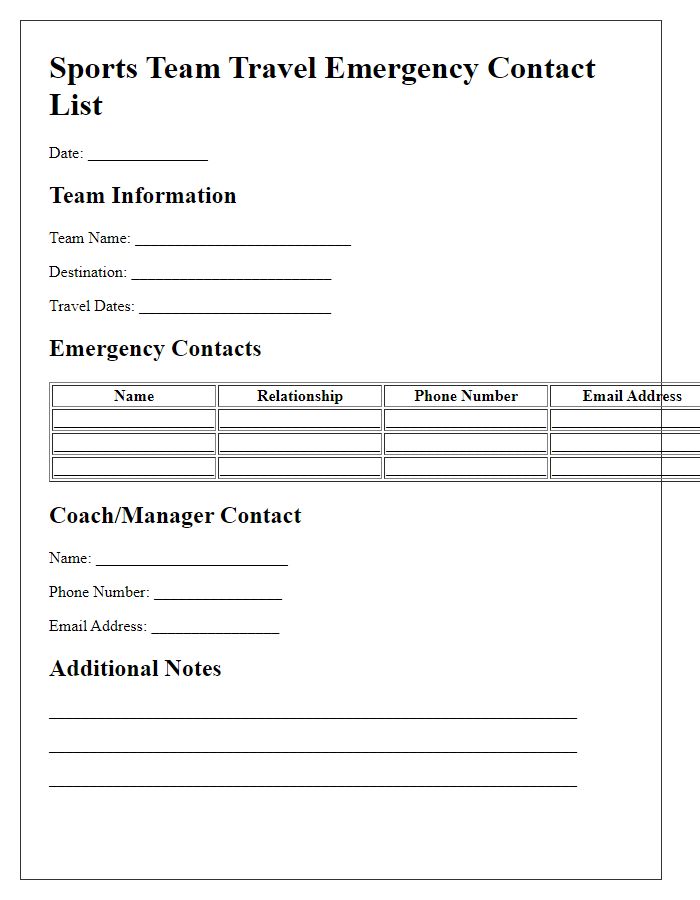 Letter template of sports team travel emergency contact list