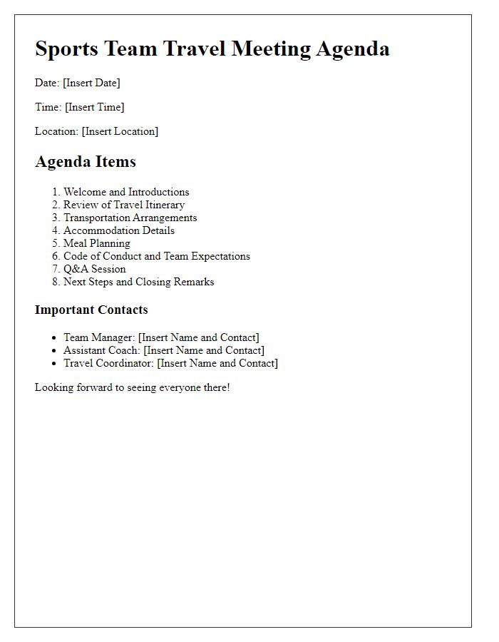 Letter template of sports team travel meeting agenda