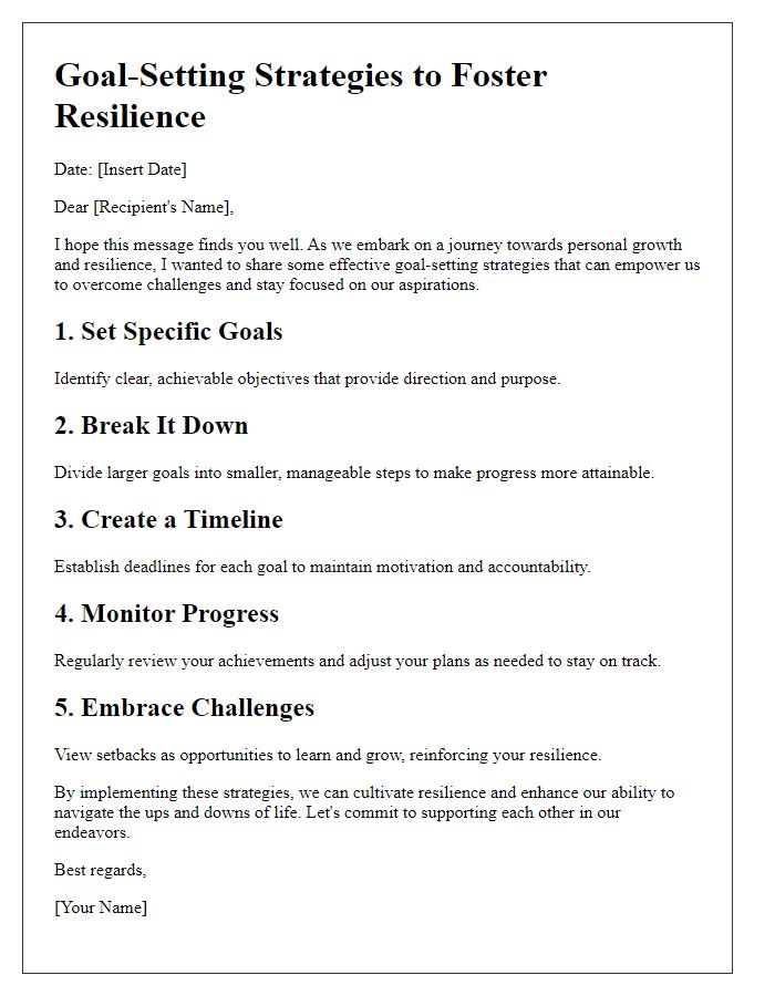 Letter template of goal-setting strategies to foster resilience