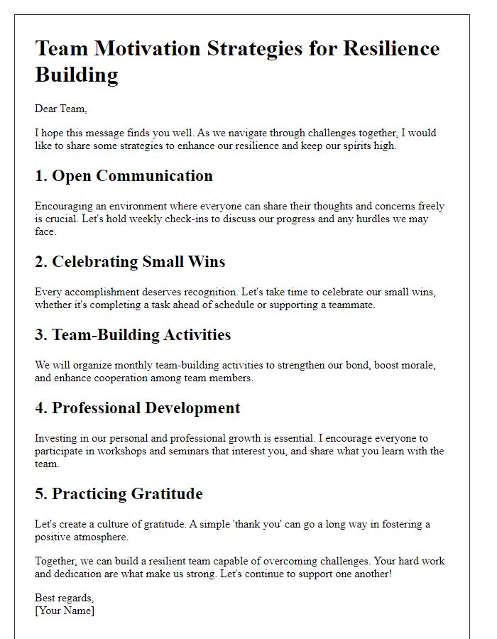 Letter template of team motivation strategies for resilience building