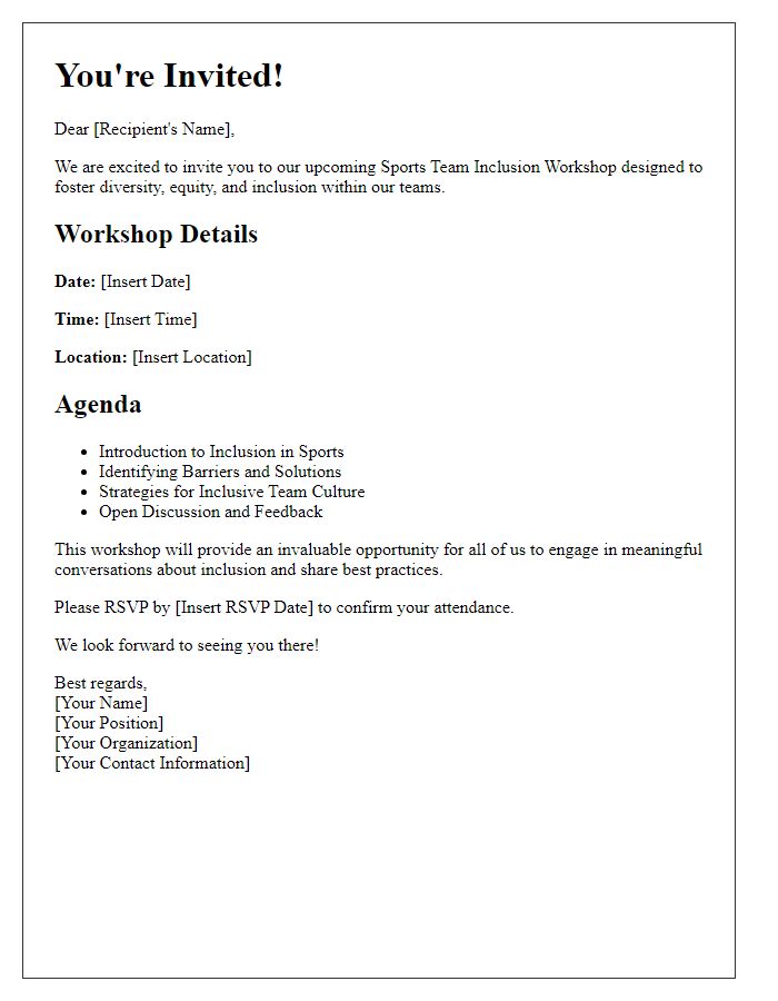 Letter template of invitation for sports team inclusion workshop