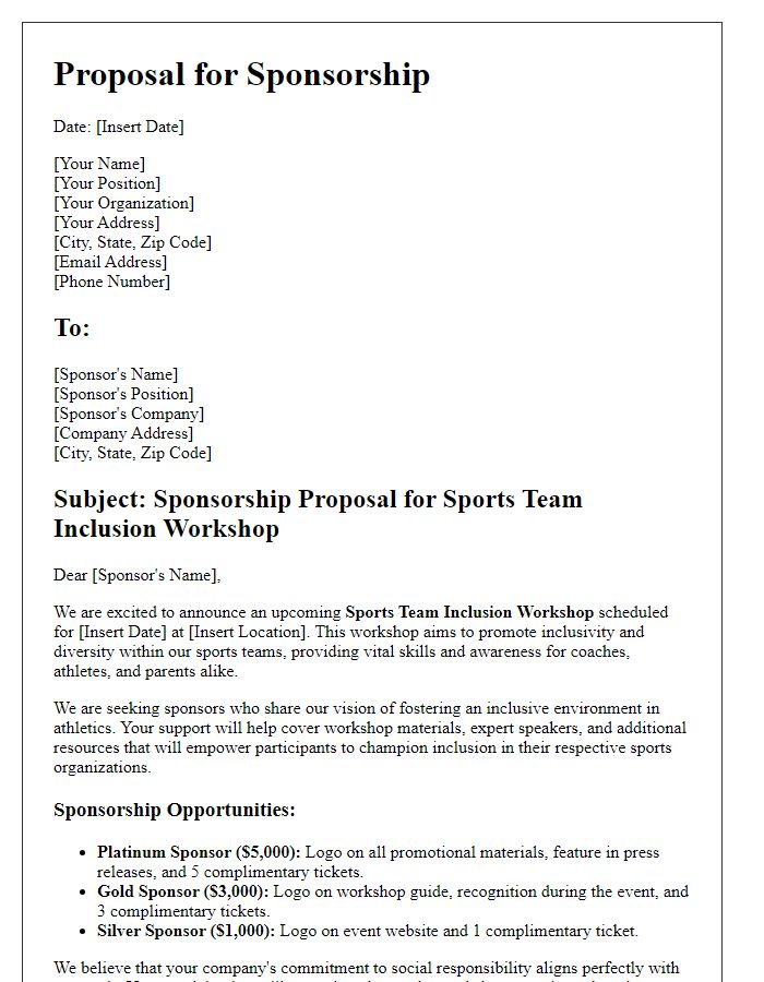 Letter template of sponsorship proposal for sports team inclusion workshop