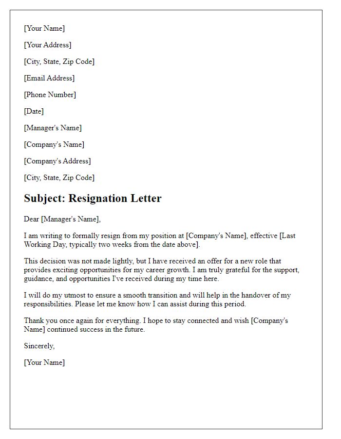 Letter template of resignation as a result of a new employment offer.