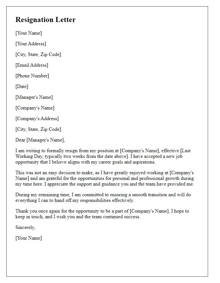 Letter template of resignation due to a new job opportunity.