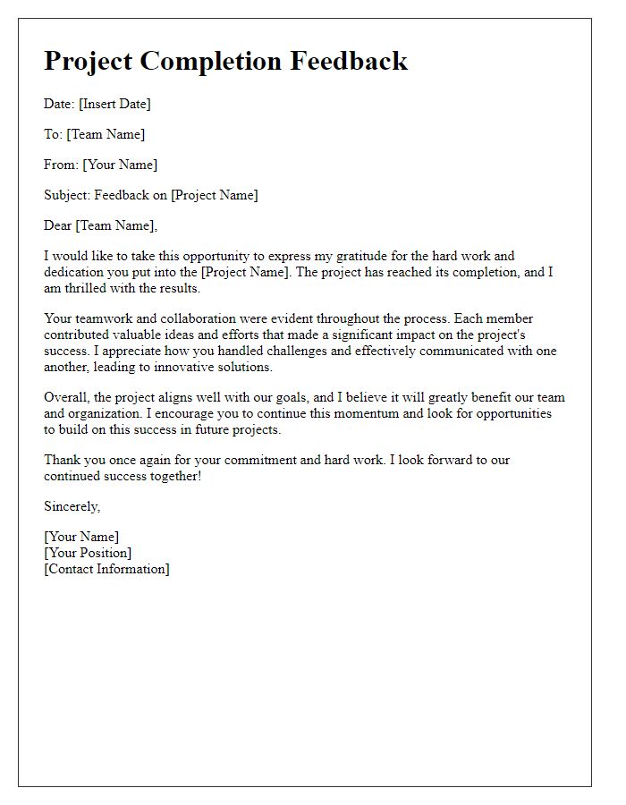 Letter template of sports team project completion feedback.