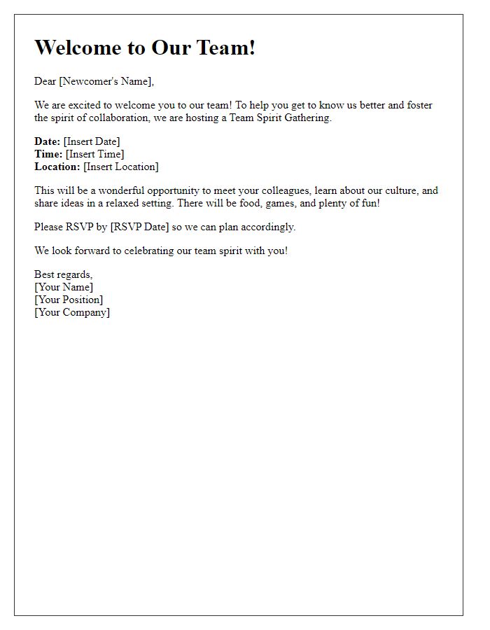 Letter template of team spirit invitation for newcomers