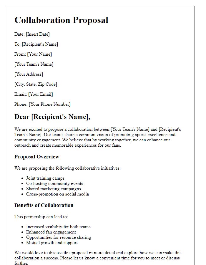 Letter template of sports team collaboration proposal