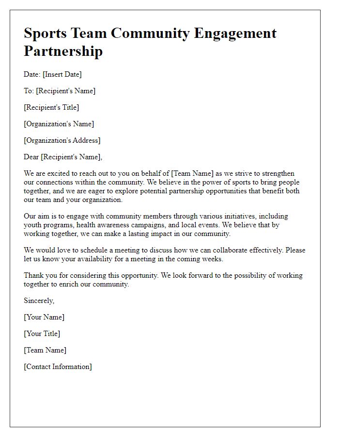 Letter template of sports team community engagement partnership