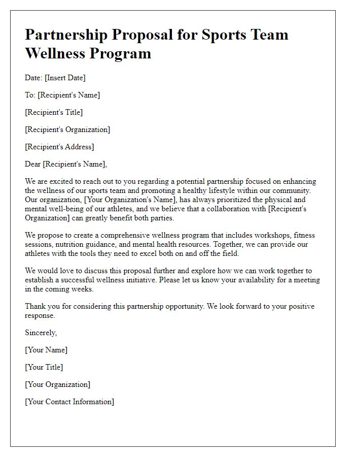 Letter template of sports team wellness program partnership