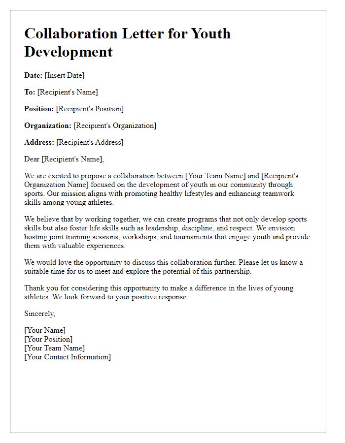 Letter template of sports team youth development collaboration