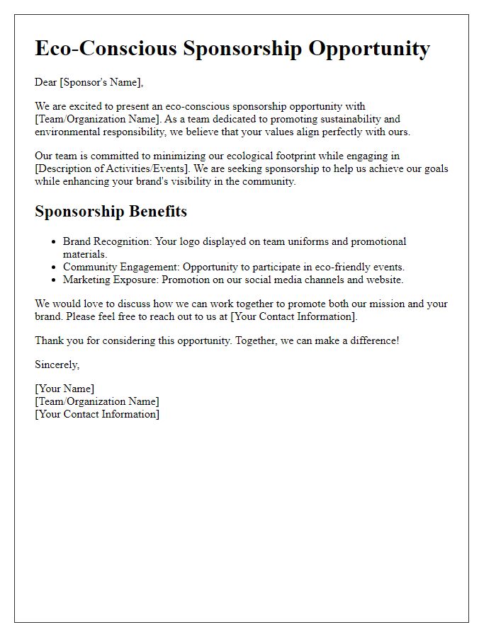 Letter template of eco-conscious sponsorship opportunity for teams.