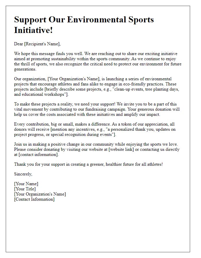 Letter template of fundraising for environmental projects in sports.