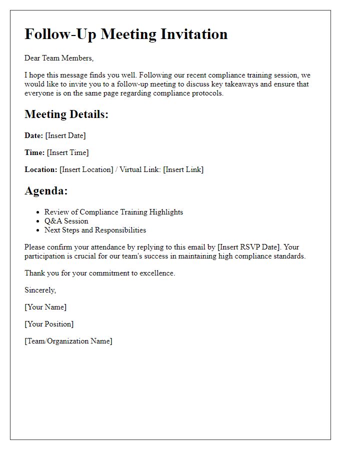 Letter template of sports team compliance training follow-up meeting