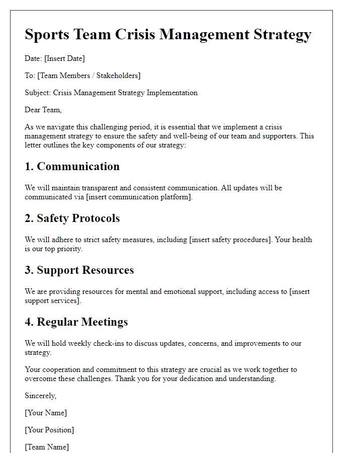 Letter template of sports team crisis management strategy