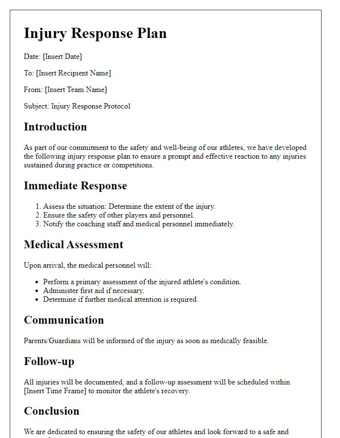 Letter template of sports team injury response plan