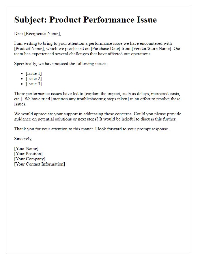 Letter template of product performance issue