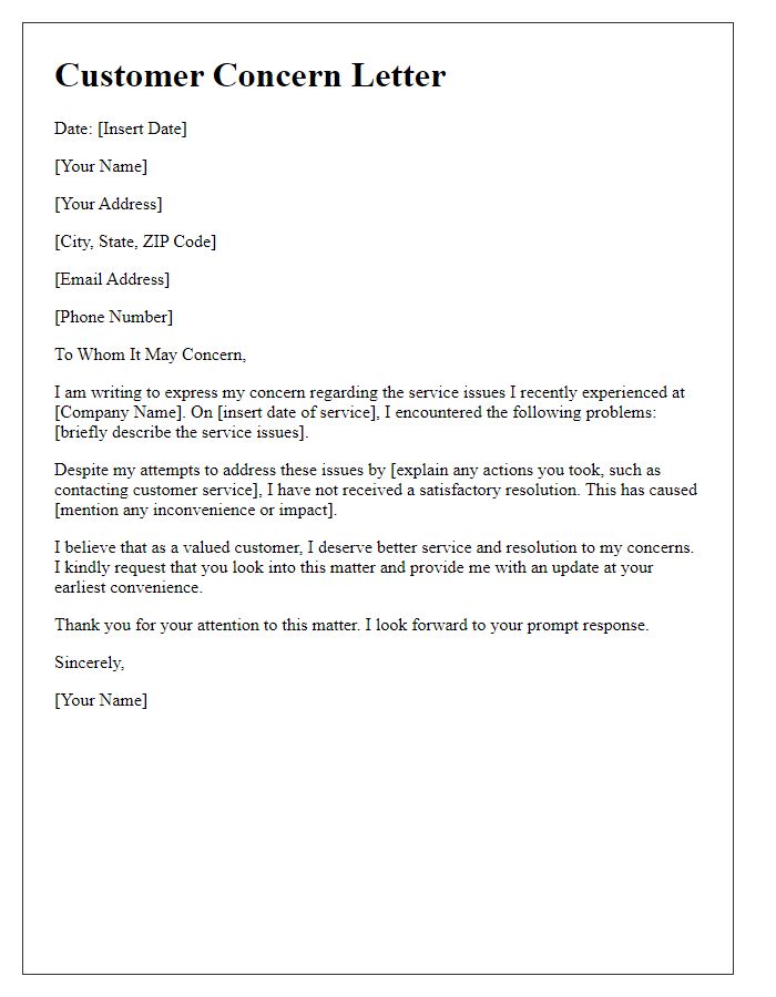 Letter template of Customer Concern about Service Issues